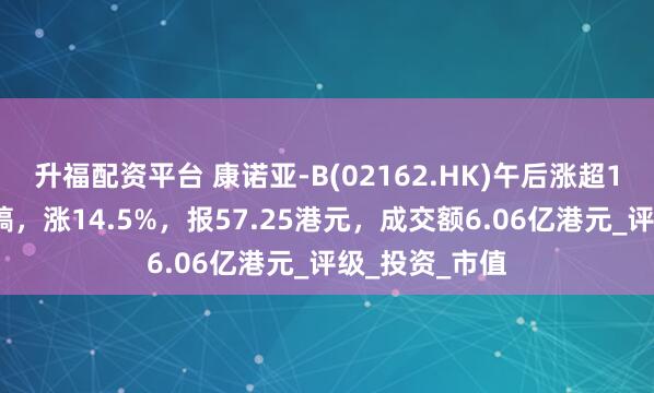 升福配资平台 康诺亚-B(02162.HK)午后涨超15%，截至发稿，涨14.5%，报57.25港元，成交额6.06亿港元_评级_投资_市值