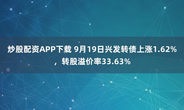 炒股配资APP下载 9月19日兴发转债上涨1.62%，转股溢价率33.63%