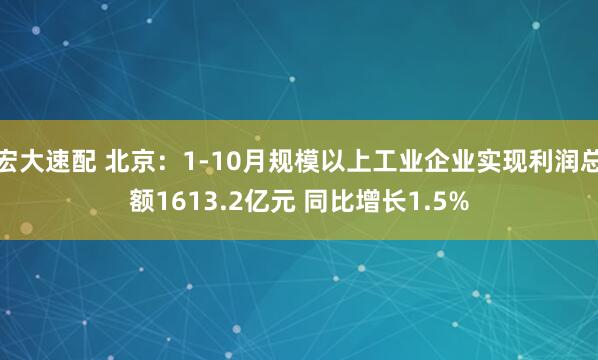 宏大速配 北京：1-10月规模以上工业企业实现利润总额1613.2亿元 同比增长1.5%