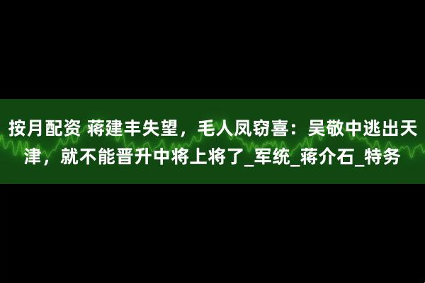 按月配资 蒋建丰失望，毛人凤窃喜：吴敬中逃出天津，就不能晋升中将上将了_军统_蒋介石_特务
