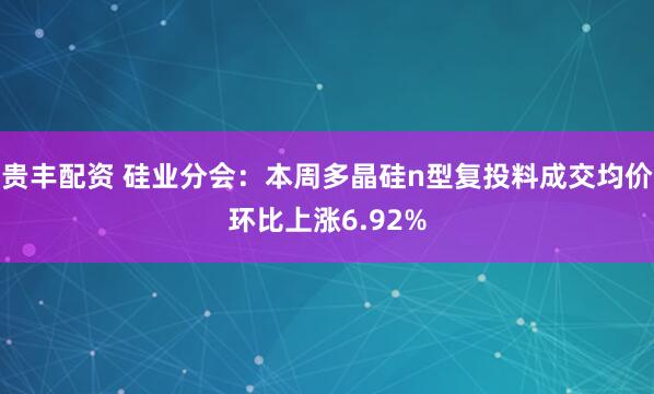 贵丰配资 硅业分会：本周多晶硅n型复投料成交均价环比上涨6.92%