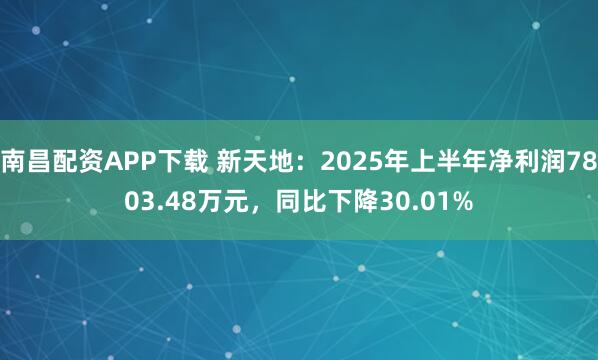 南昌配资APP下载 新天地：2025年上半年净利润7803.48万元，同比下降30.01%